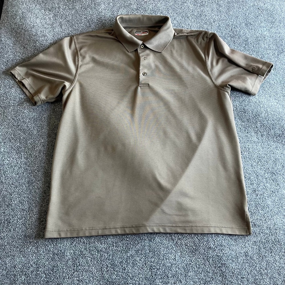 Grand Slam Performance Mens XL Khaki Tan Micro Stripe‎ Short Sleeve Golf Polo